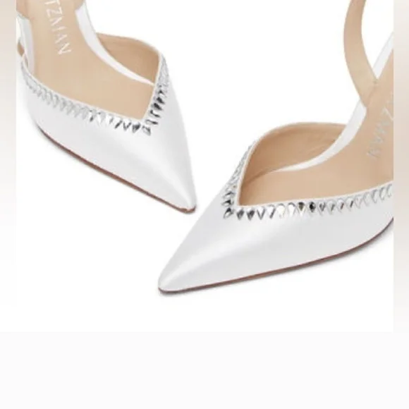 Stuart Weitzman Cream Heels with Rhinestone Accents - Picture 3 of 7